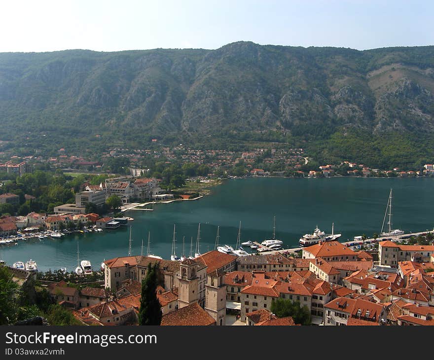 Kotor Harbour View with City Roofs. Kotor Harbour View with City Roofs