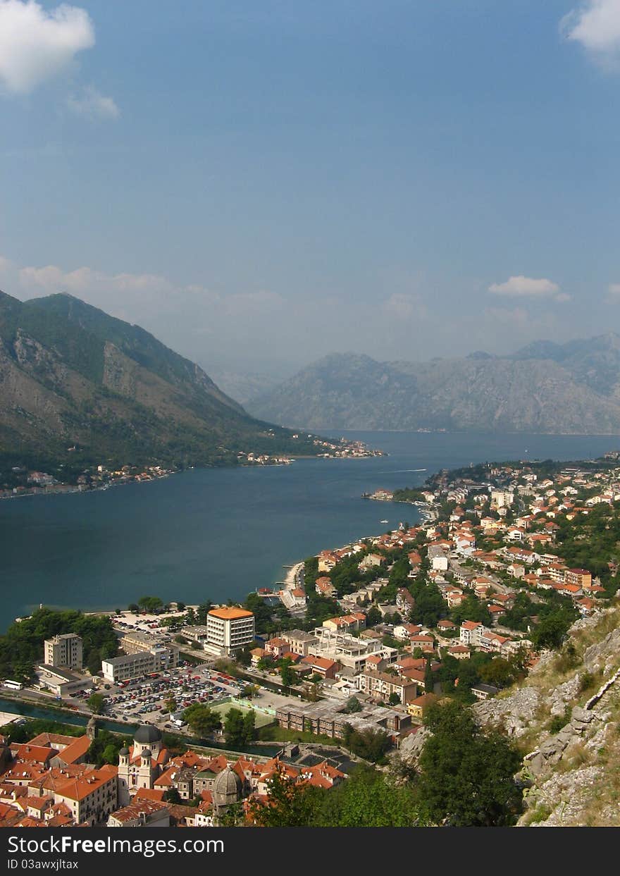 Kotor Harbour View with City Roofs. Kotor Harbour View with City Roofs