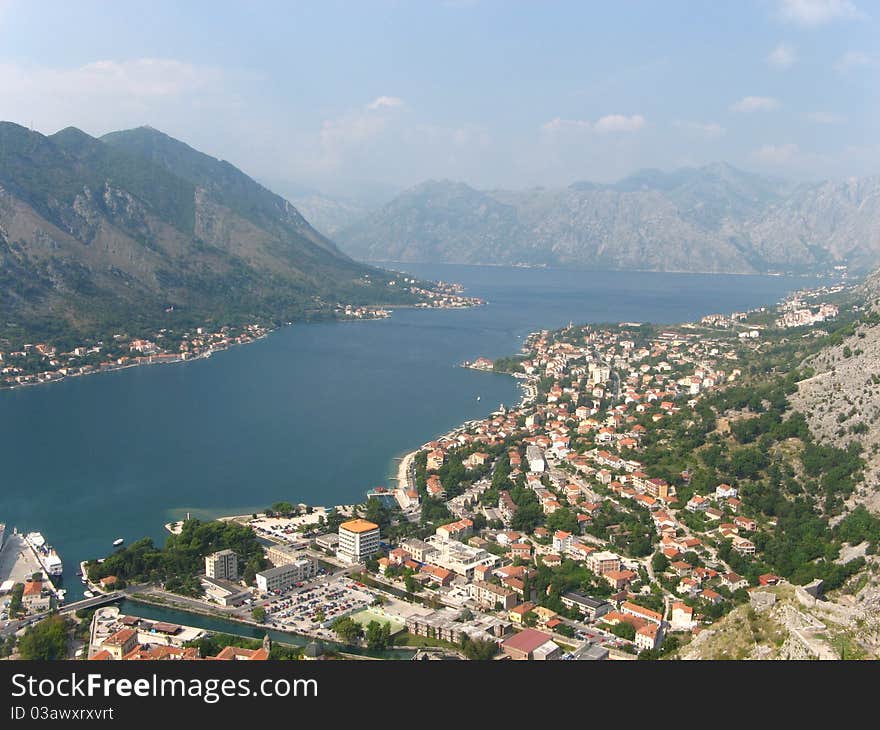 Kotor Harbour View with City Roofs. Kotor Harbour View with City Roofs