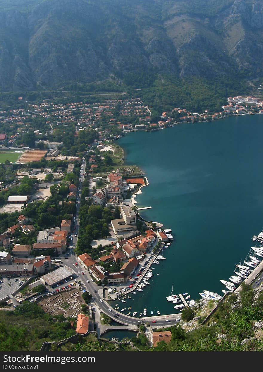 Kotor Harbour View with City Roofs. Kotor Harbour View with City Roofs