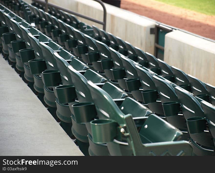 View of a baseball park before the crowd arrives. View of a baseball park before the crowd arrives