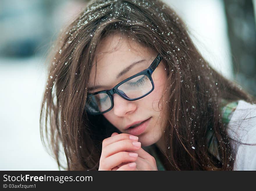 Photo of the girl in spectacles, in the winter. Photo of the girl in spectacles, in the winter