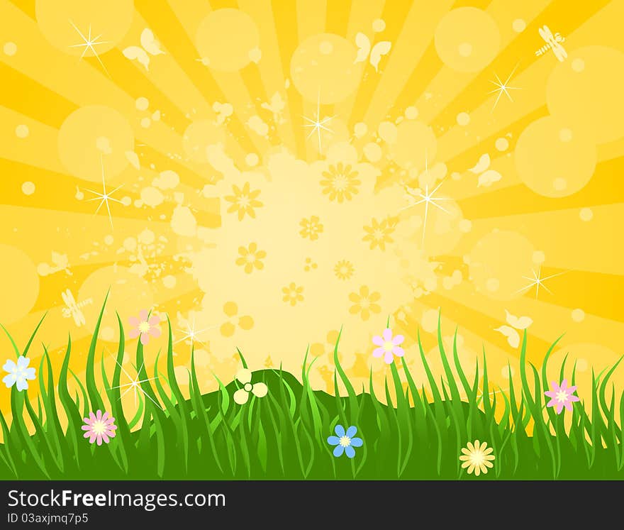 Spring solar background and grass. A  illustration. Spring solar background and grass. A  illustration