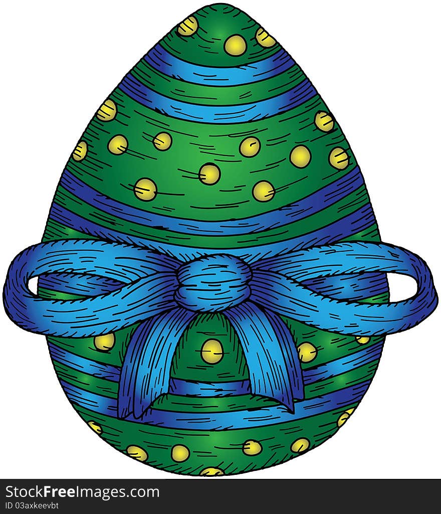 Hand drawn illustration of an easter egg with a ribbon