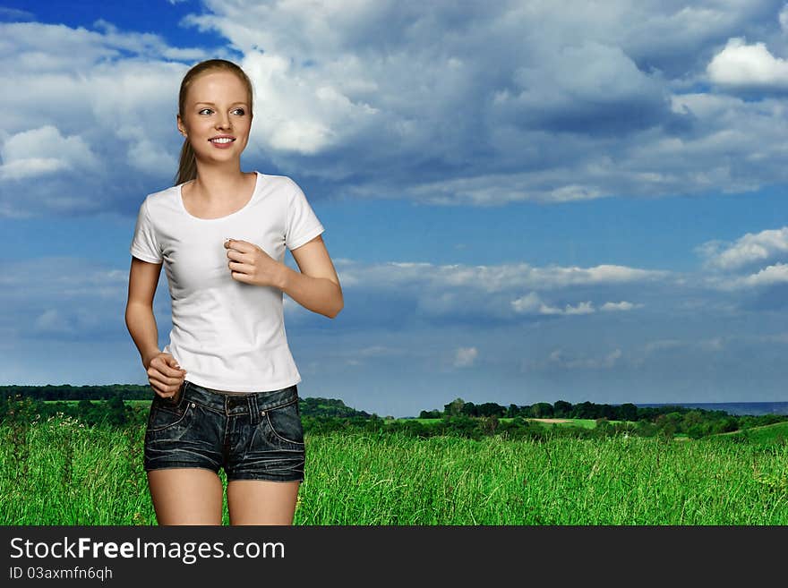 Running young woman