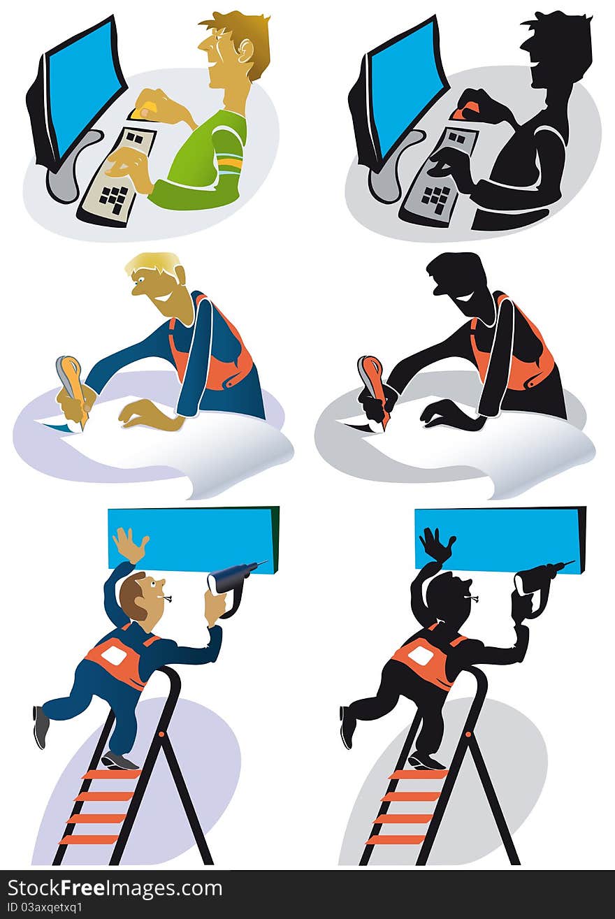 Cartoon silhouettes of men in various professions