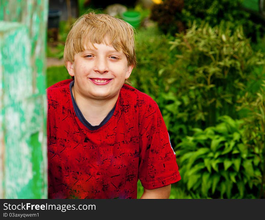 Outdoor portrait of cute little boy smiling. Outdoor portrait of cute little boy smiling