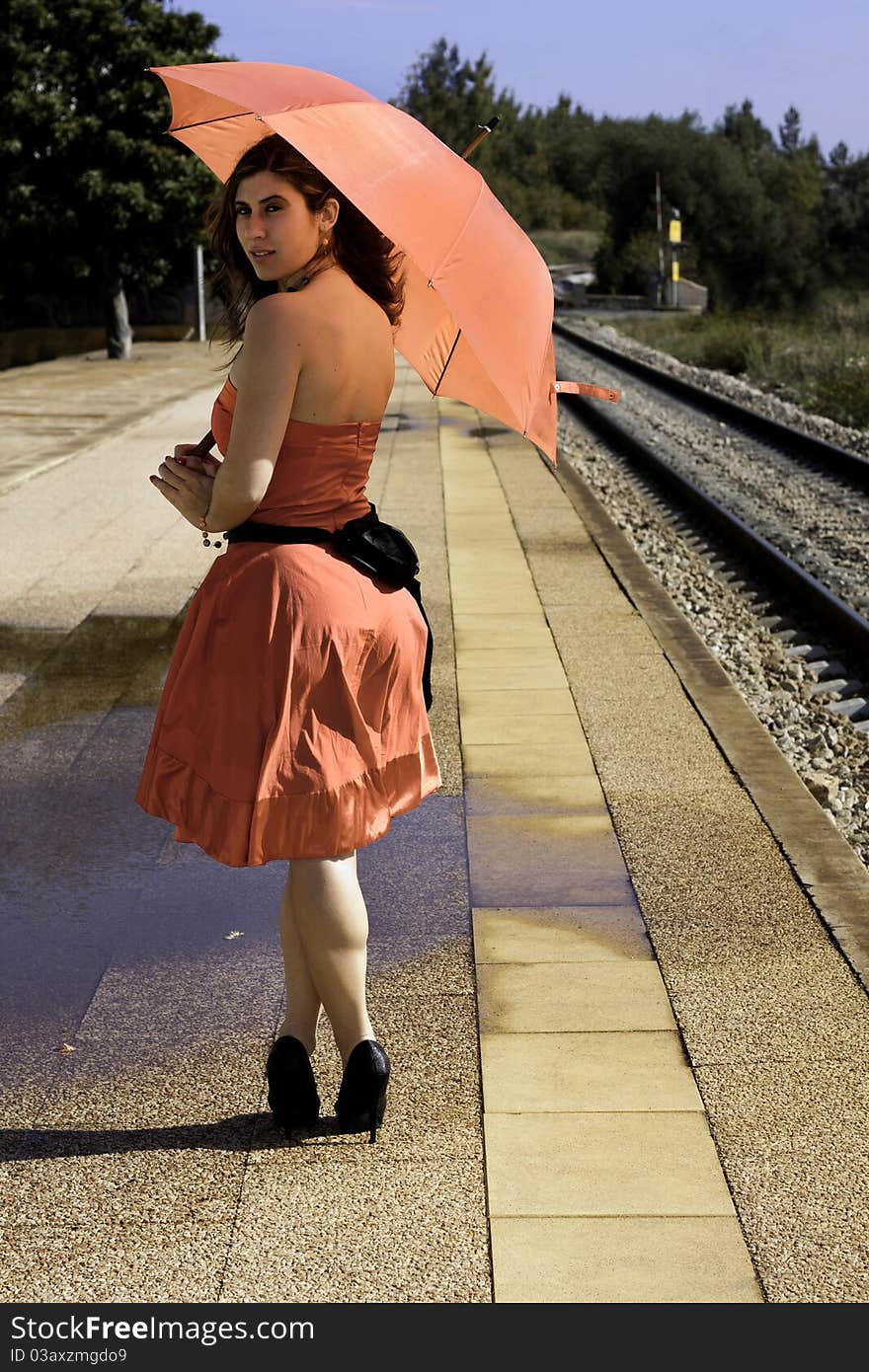 Beautiful Woman With Umbrella