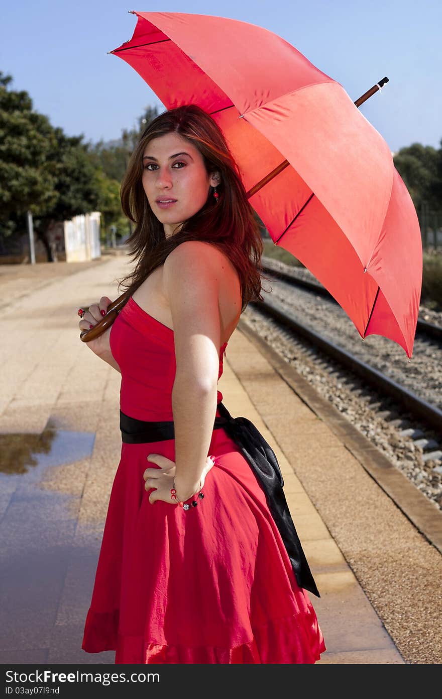 Beautiful Woman With Umbrella