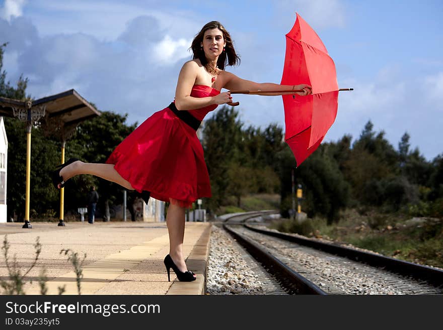 Beautiful woman with umbrella