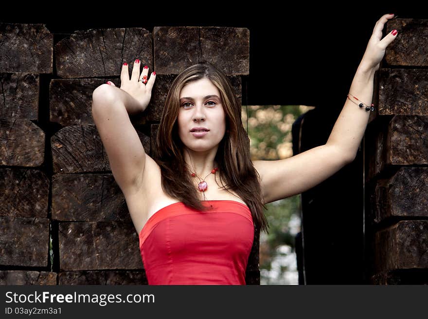 Beautiful woman with red dress