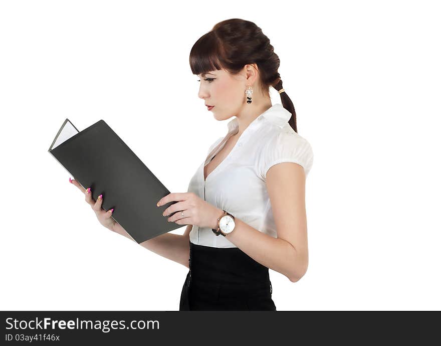 Portrait of business woman holding a folder