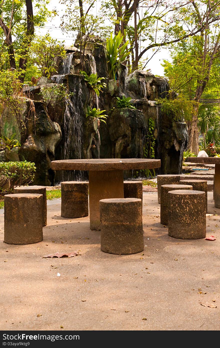 Stone table and chair in park for relax and rest