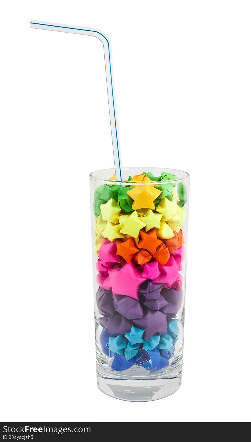 Multicolored stars in a glass on a white background