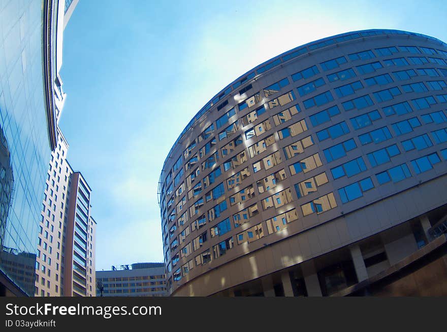 Business center with many buildings of modern architecture.