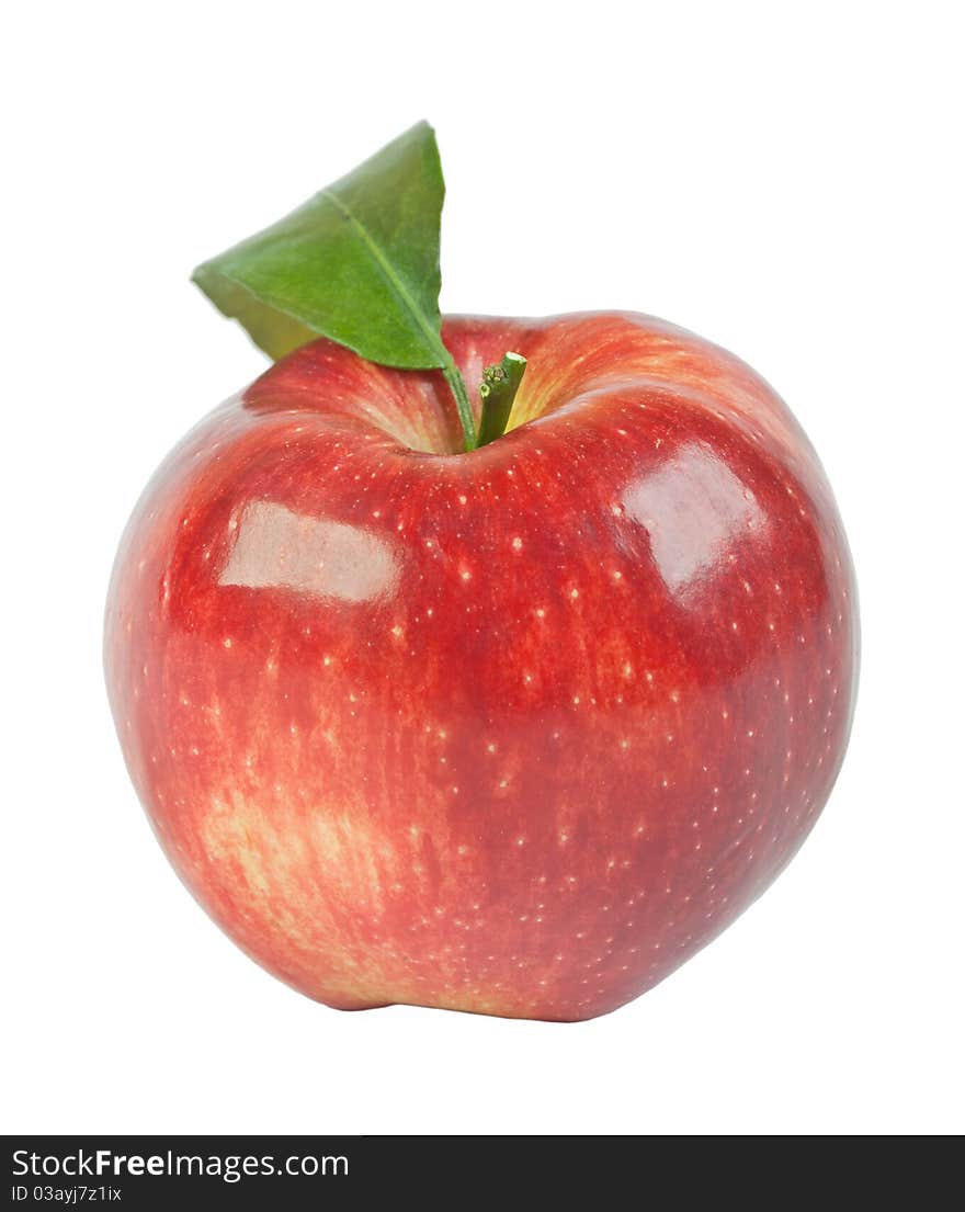 Red Ripe Apple With Green Leaf