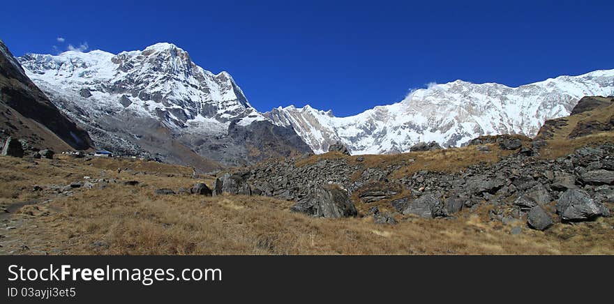 View of ABC and the surrounding Annapurna Himal range. View of ABC and the surrounding Annapurna Himal range