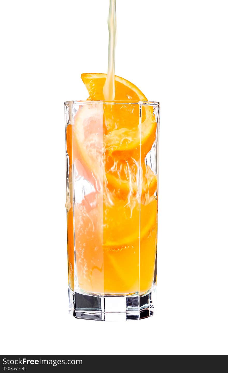 Splashing orange juice isolated on white