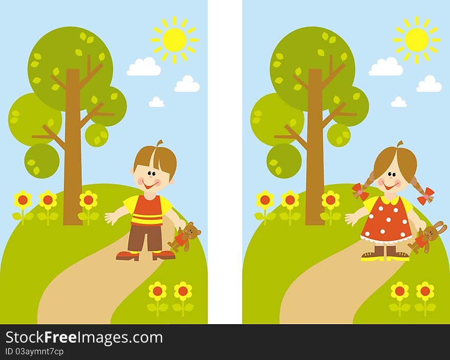 Boy and girl on nature walks