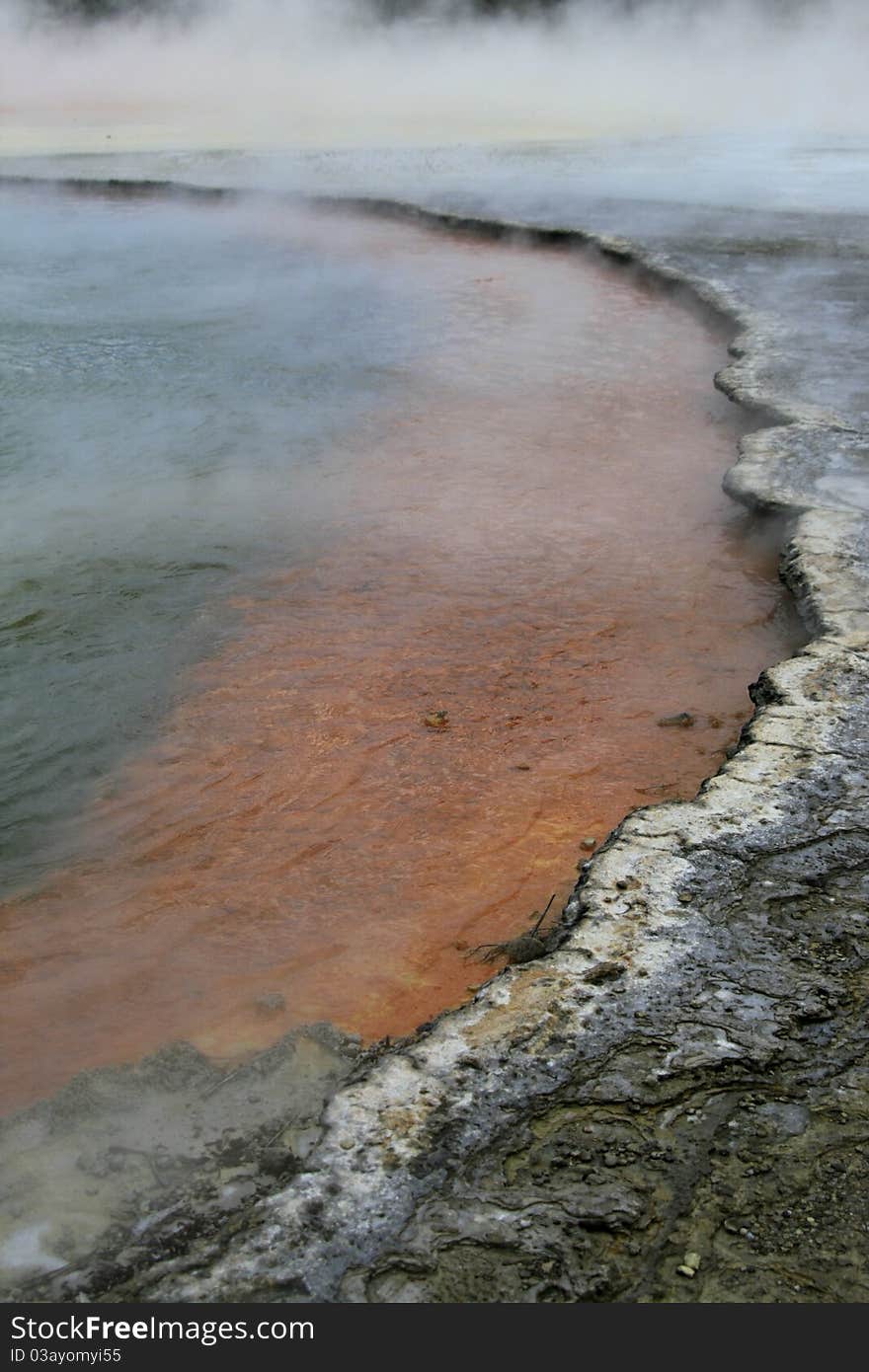 The coloured edge of a geotheral geyser pool in Rotorua, New Zealand. The coloured edge of a geotheral geyser pool in Rotorua, New Zealand