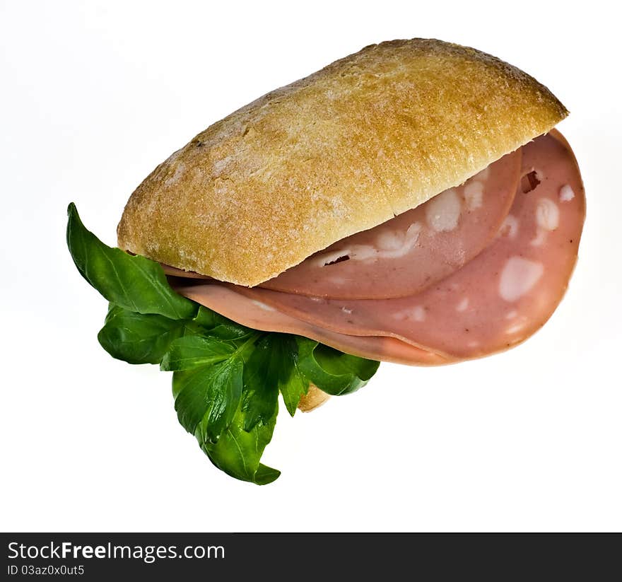 Bread roll with mortadella