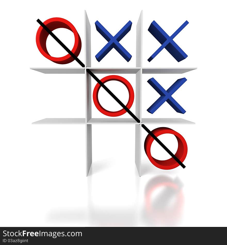 Tic Tac Toe game won with diagonal three red circles on white background. Tic Tac Toe game won with diagonal three red circles on white background