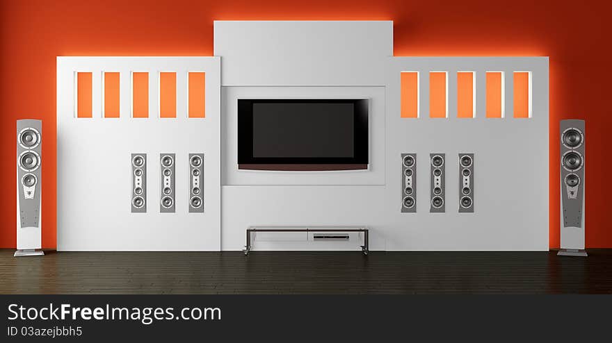 Home theater in an interior 3d