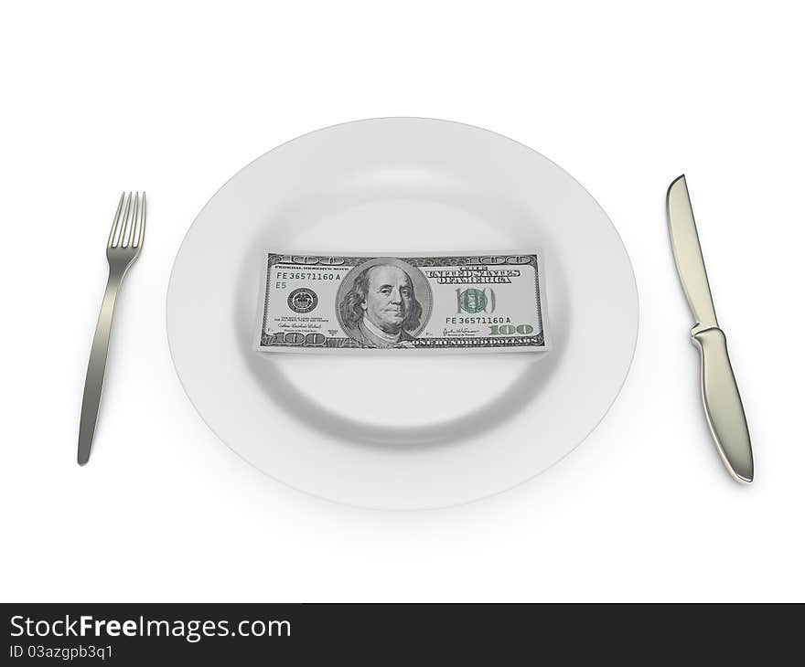 Money on a plate on white background