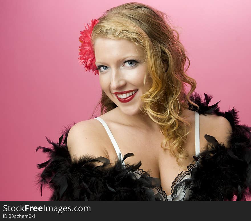 Sexy Model Wearing Feather Boa