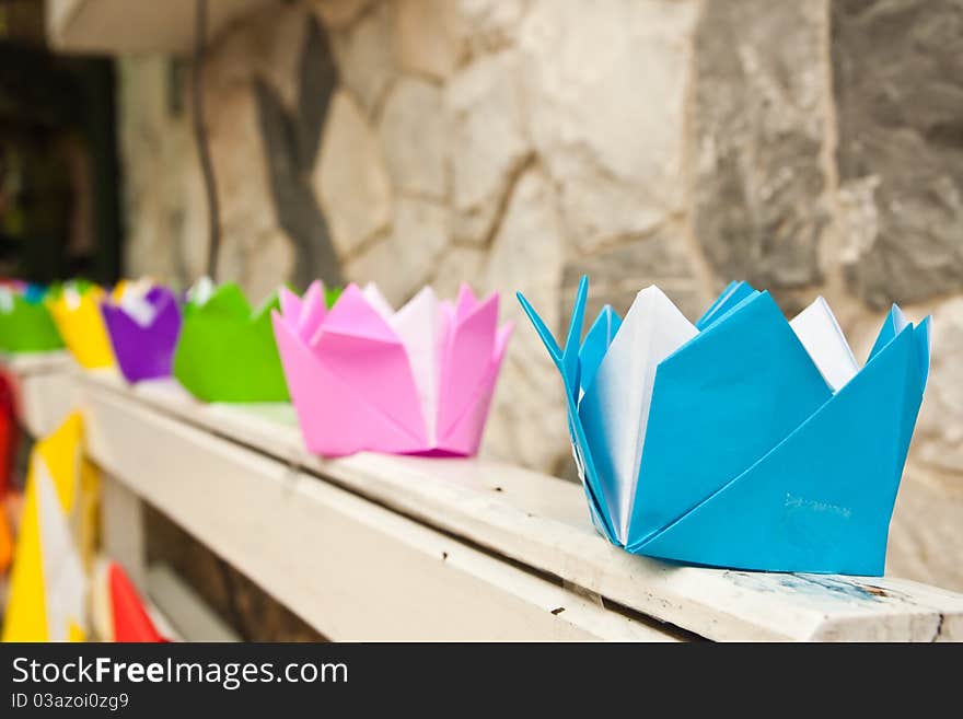 Row Of Colorful Paper Folded Into A Flower