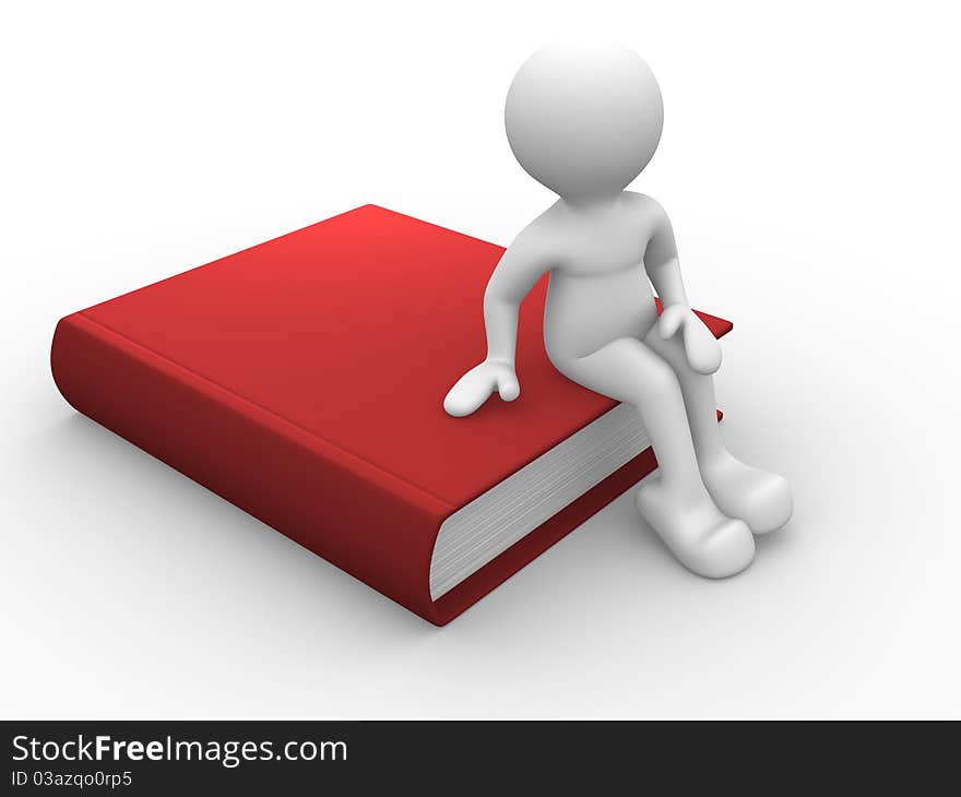 Human character sitting on a big book - 3d render. Human character sitting on a big book - 3d render