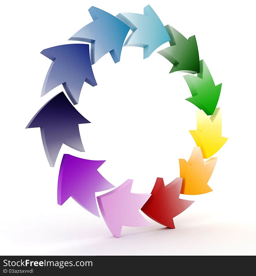 3d colorful circular arrows on white background. 3d colorful circular arrows on white background