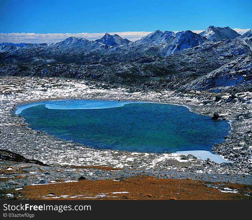 Lake in mountain view in tibet