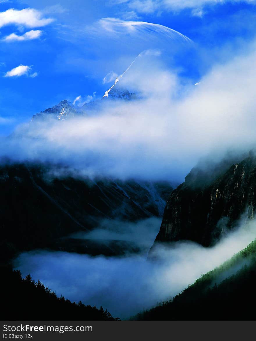 Mountains in clouds,view in Tibet