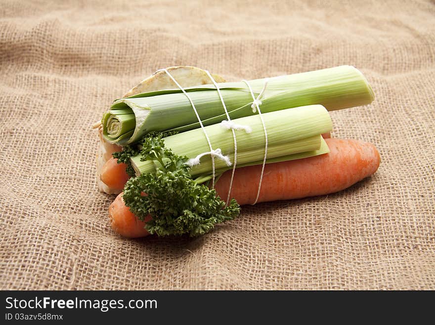 Soup vegetable on potato bag