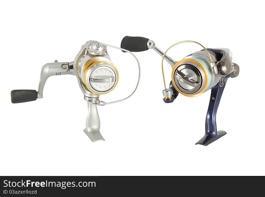 Fishing reels isolated on a white background