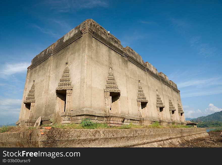 The old temple at Sangklaburi district Kanchanaburi province Thailand