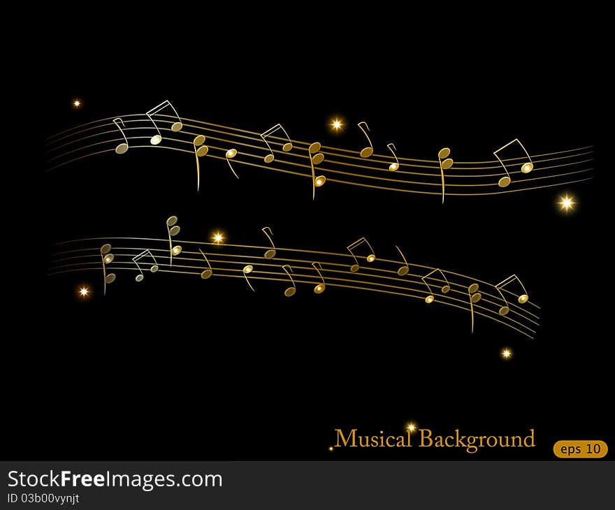 Vector musical shiny gold background. Vector musical shiny gold background