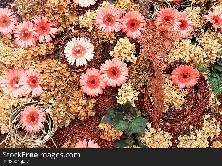 Autumn decoration with leaves ang poppy heads. Autumn decoration with leaves ang poppy heads