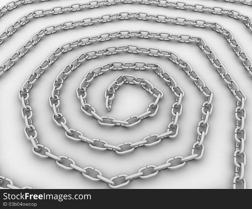 Spiral link in the chain, the chain of steel, on a white background №1. Spiral link in the chain, the chain of steel, on a white background №1