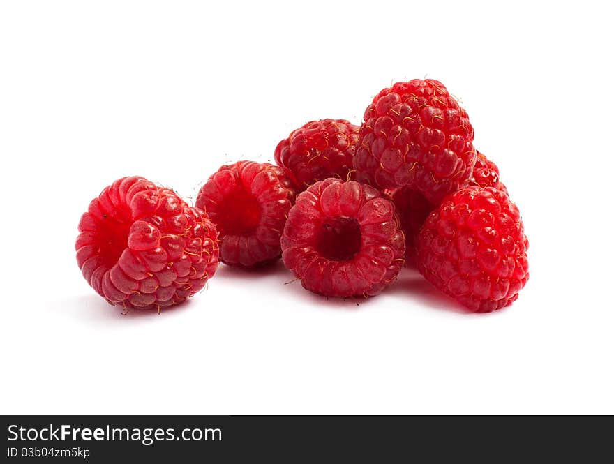 Raspberries on white background