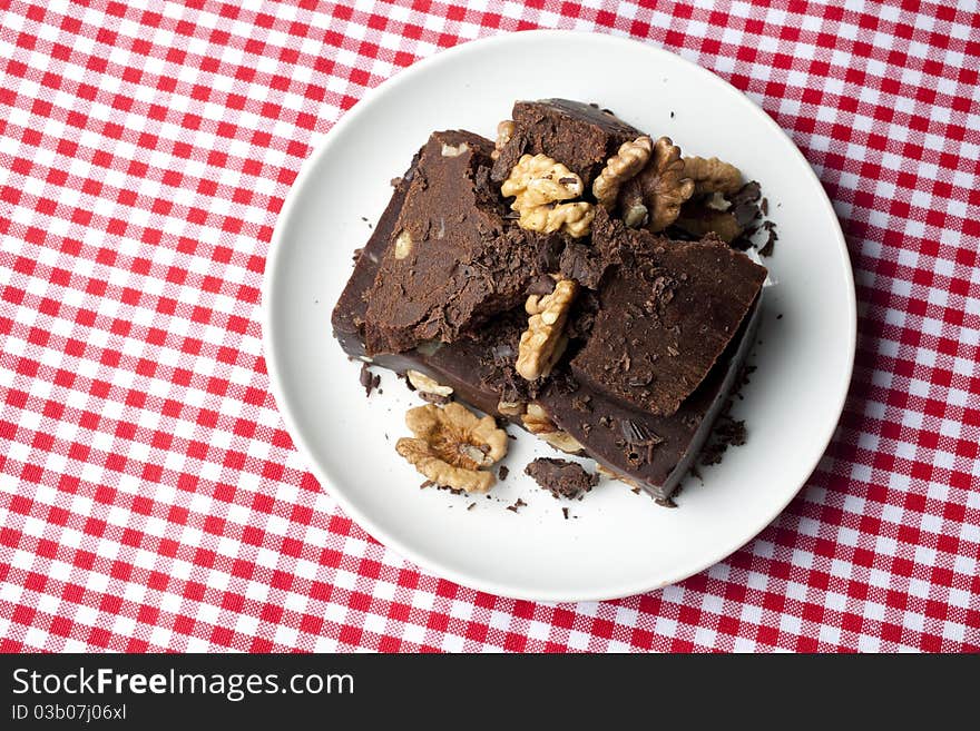 Paste of crushed walnuts and chocolate. Paste of crushed walnuts and chocolate