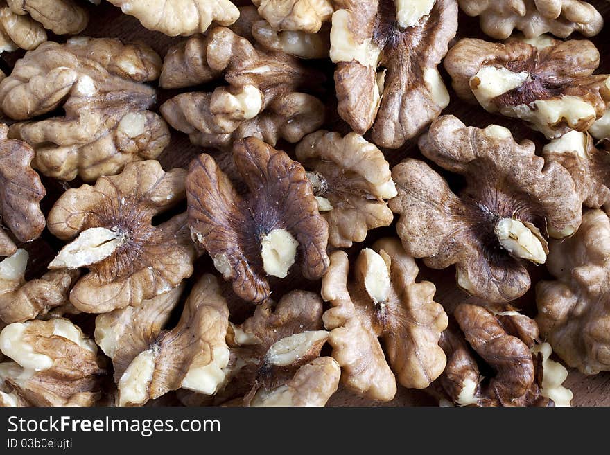 Walnuts on a wooden cutting board