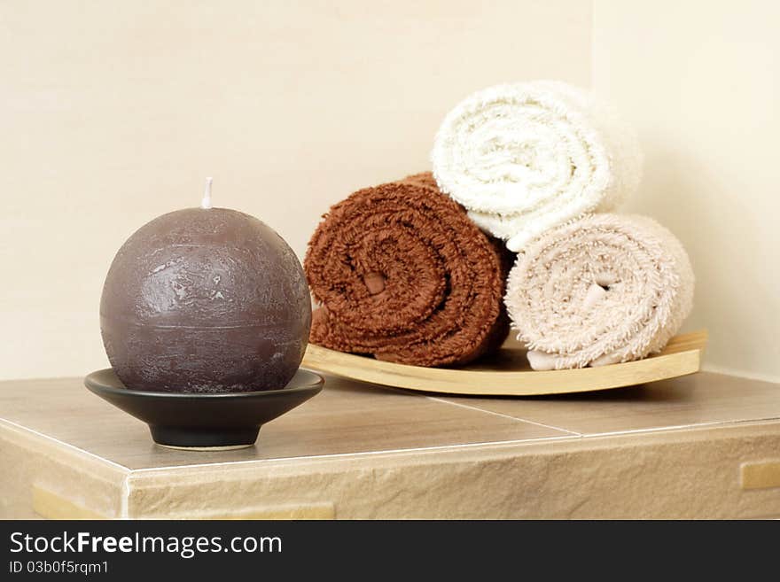 Towels in a spa center ready for use. Towels in a spa center ready for use