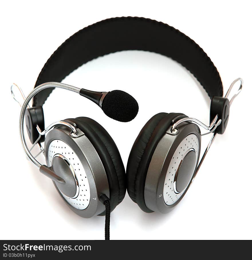 Headset with microphone gray isolated on a white background. Headset with microphone gray isolated on a white background.