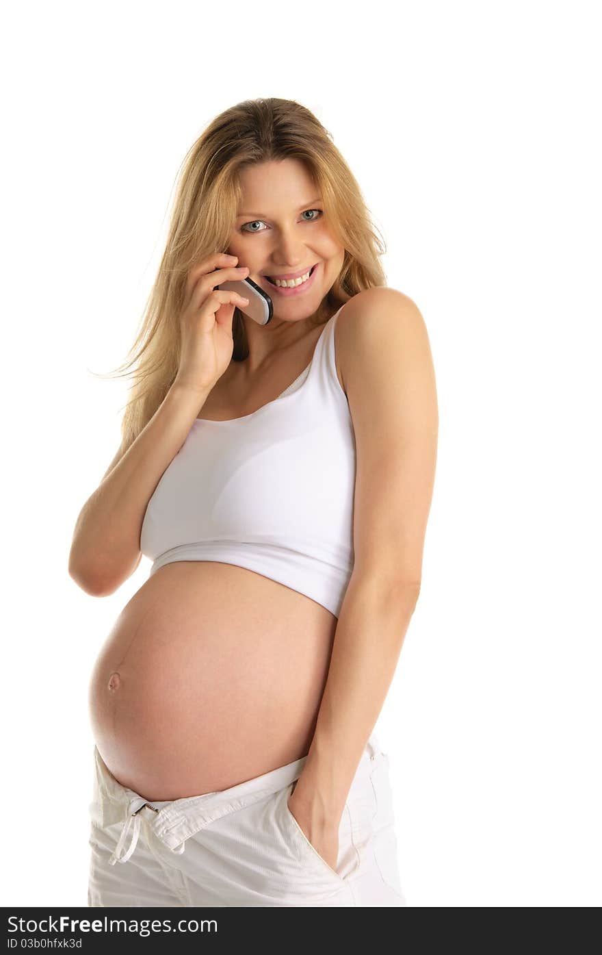 Happy Pregnant Woman With Mobile Phone