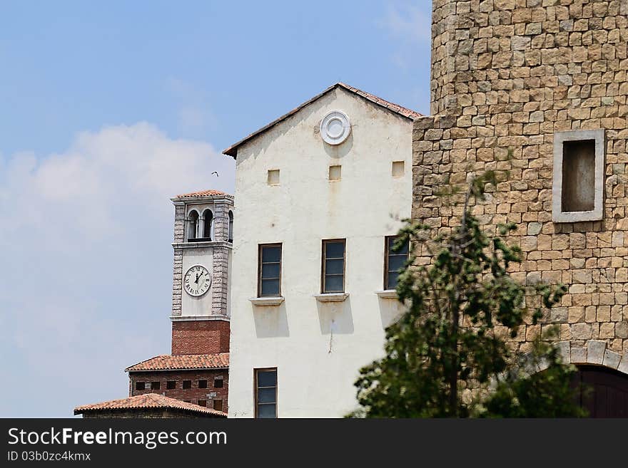 Italian buildings with clocktower