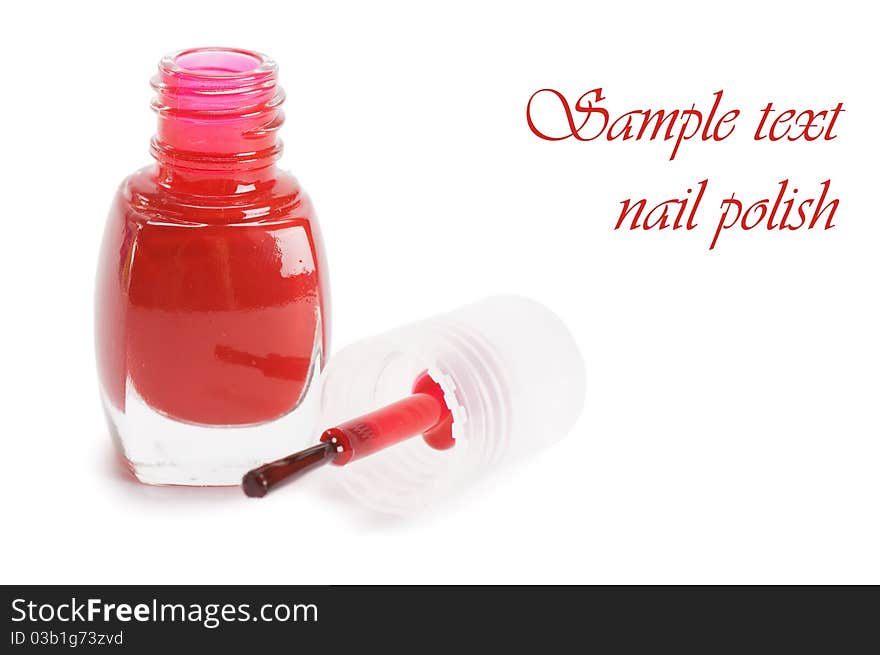 Red nail polish isolated on a white background