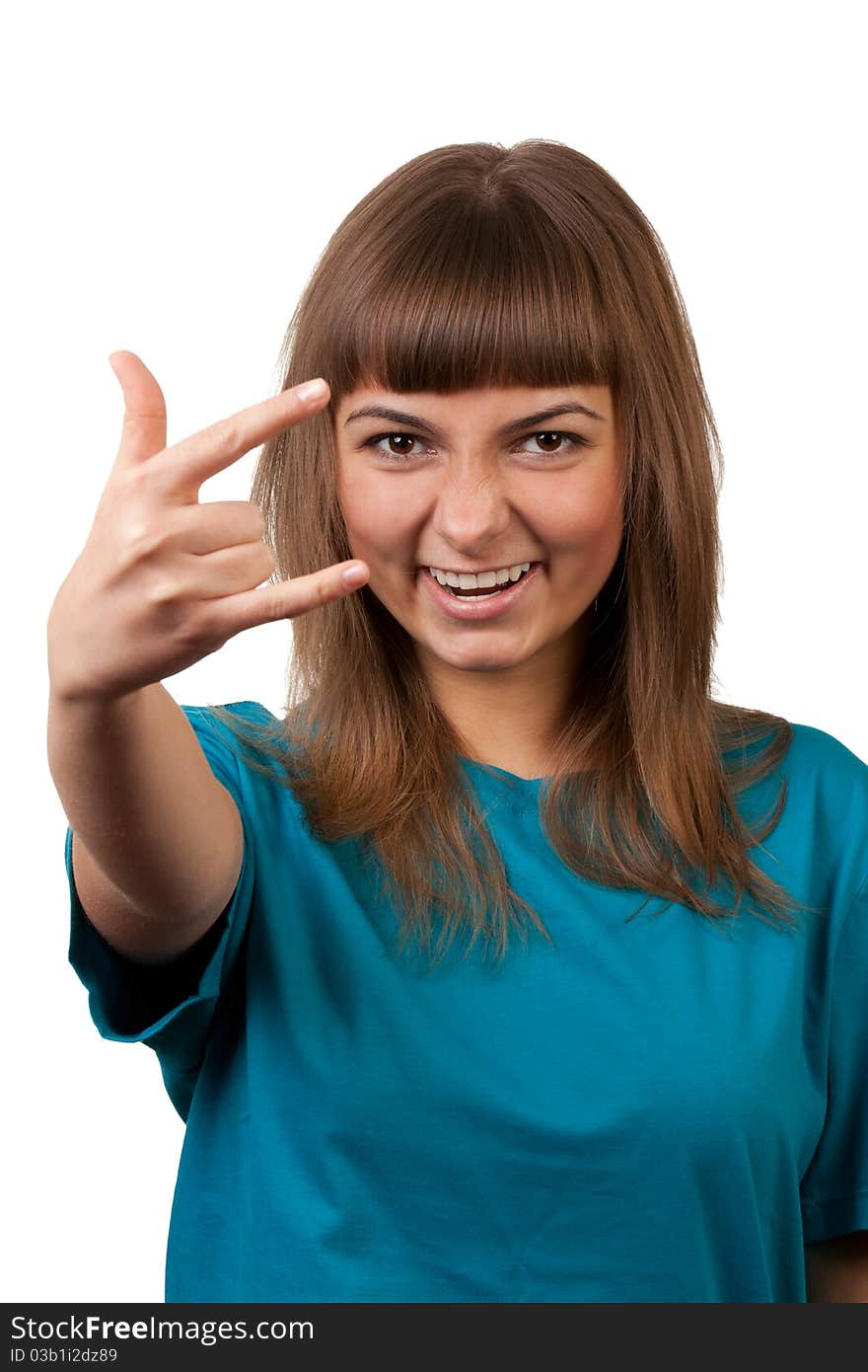 Portrait of a young brunette, isolated on a white background