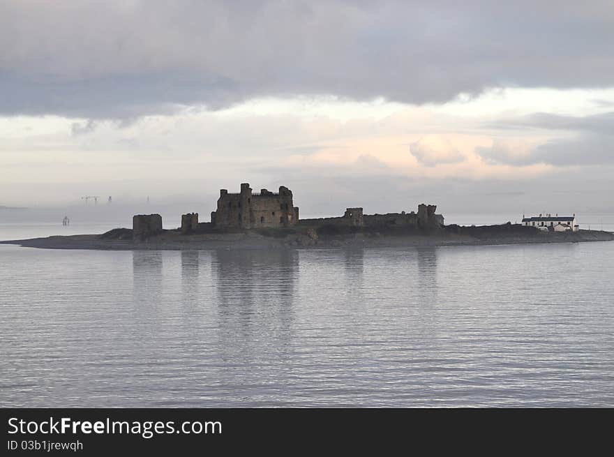 Castle on island, in the uk part of irish sea. Castle on island, in the uk part of irish sea